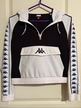 Kappa Black & White Half-Zip Hooded Quarter Zip Pullover